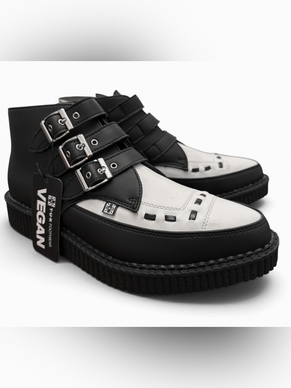 NIB TUK Black White Vegan Leather Creeper Boots Men’s Size 8